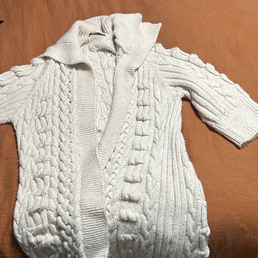 Zara Cream Cable-Knit Shawl Collar Cardigan